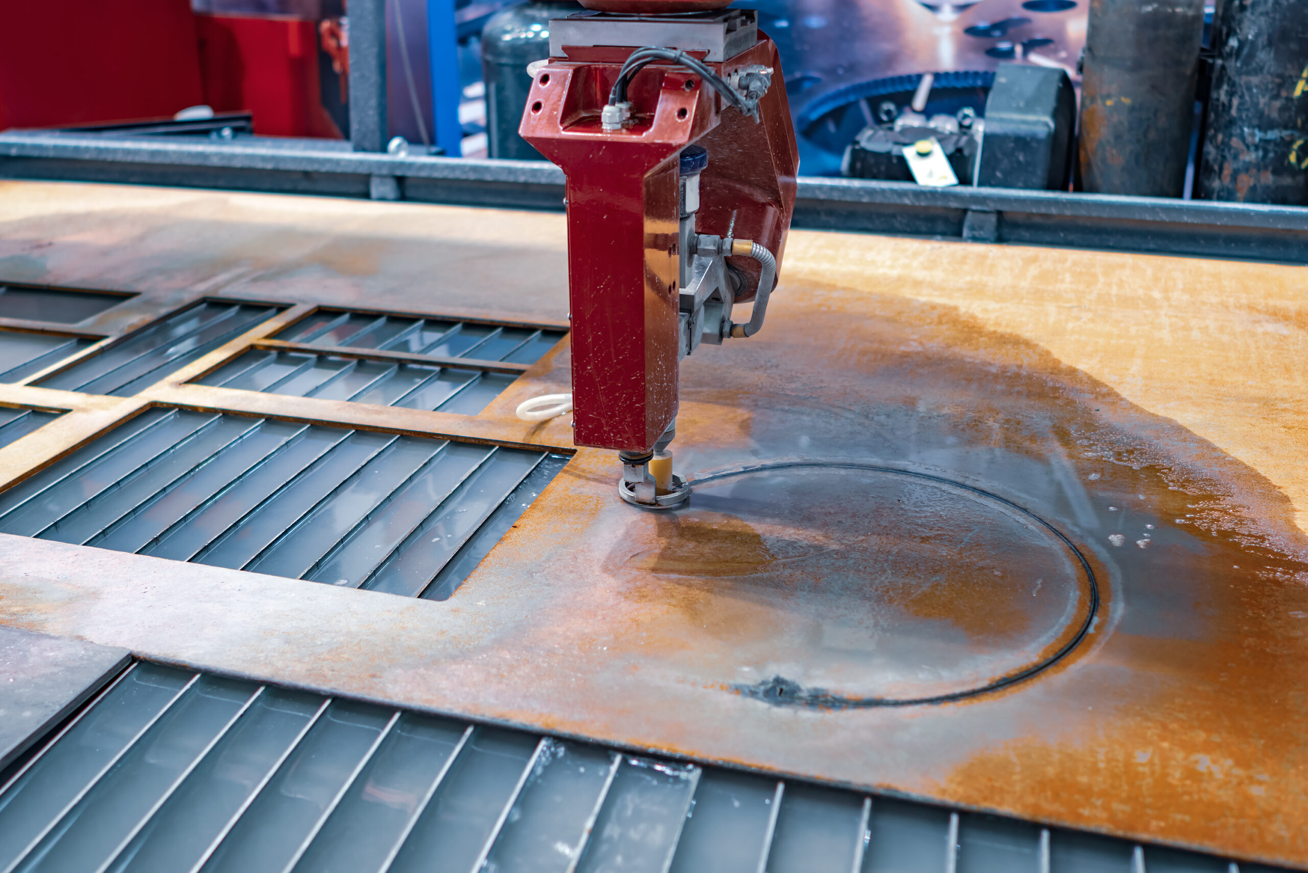 CNC water jet cutting machine modern industrial technology.